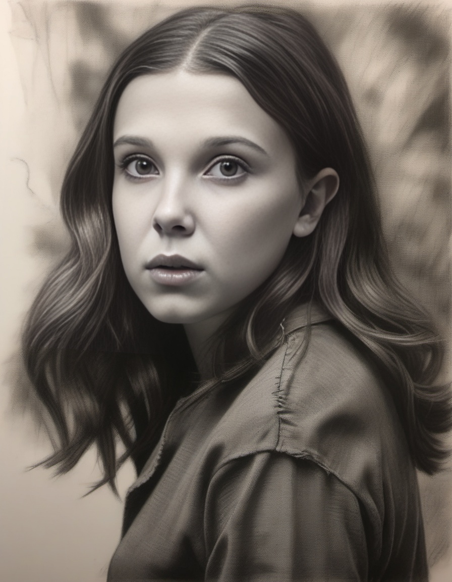 MillieBobbyBrown,  charcoal drawing of a girl by timothy,  in the style of hyper-realistic sci-fi on Tensor.Art