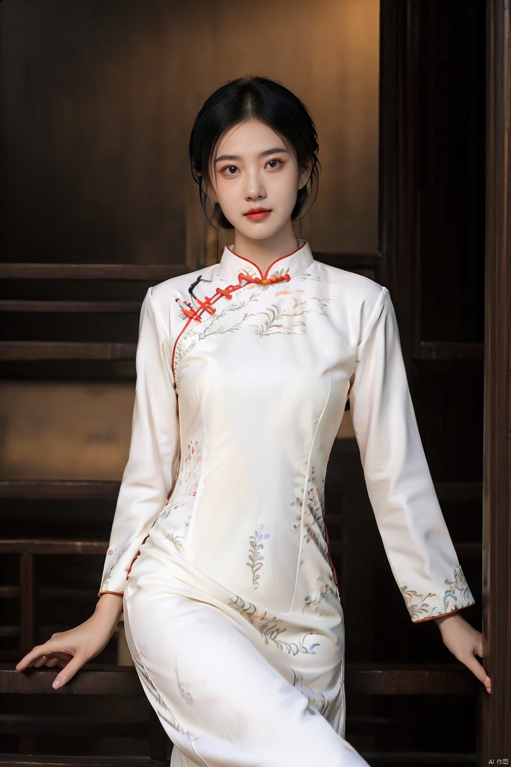  (global illumination, reality,ray tracing, HDR, unreal rendering, reasonable design, high detail, masterpiece,best quality, ultra high definition, movie lighting),
1girl,outdoor,looking_at_viewer,side_blunt_bangs,china_dress,chinese_style,big breasts,pose,solo,1girl,black hair,black eyes, cheongsam