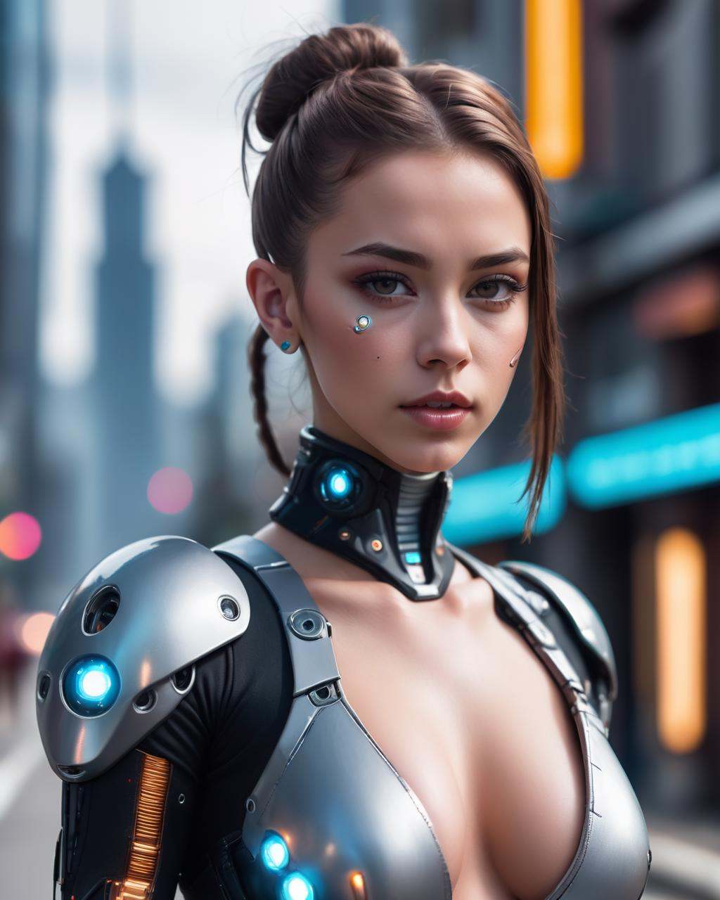 a woman in a futuristic suit standing in a street ,  1girl,  solo on Tensor.Art