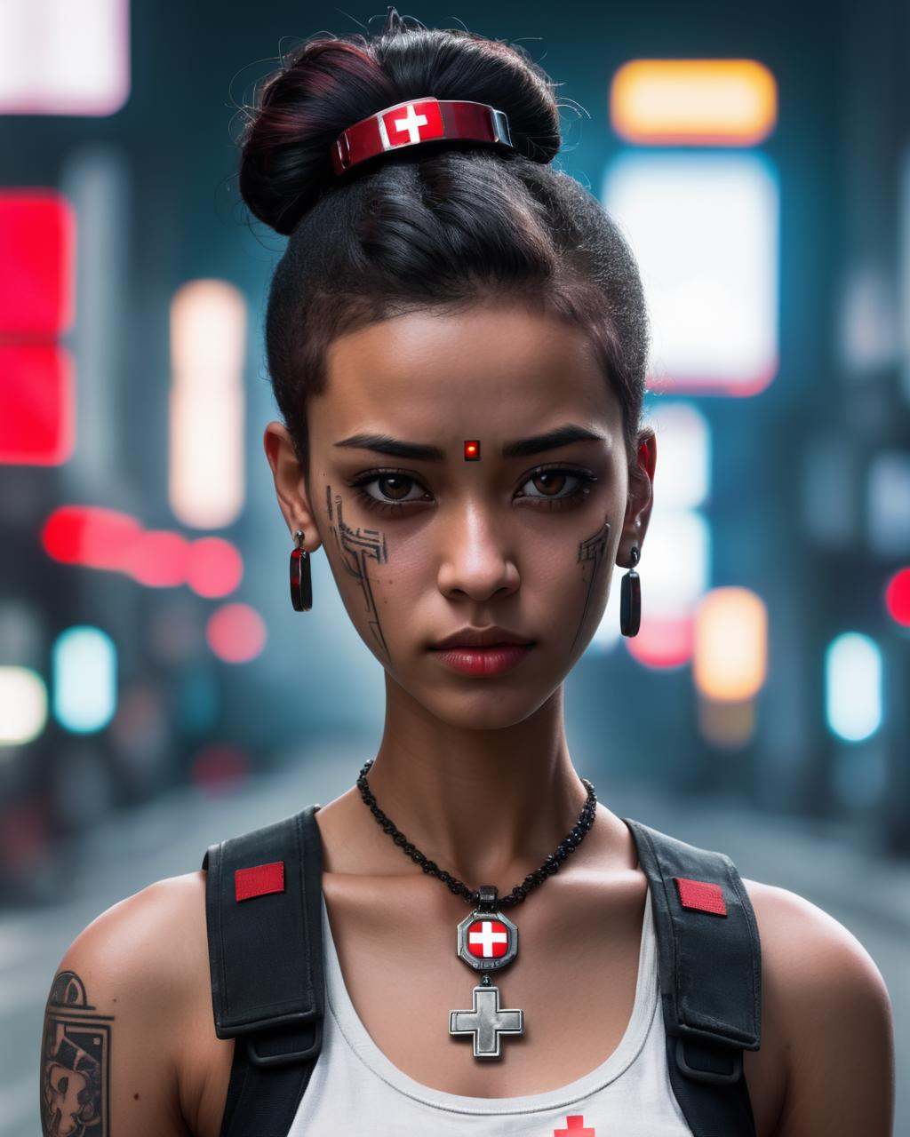 a woman with a red cross on her forehead ,  1girl,  solo on Tensor.Art
