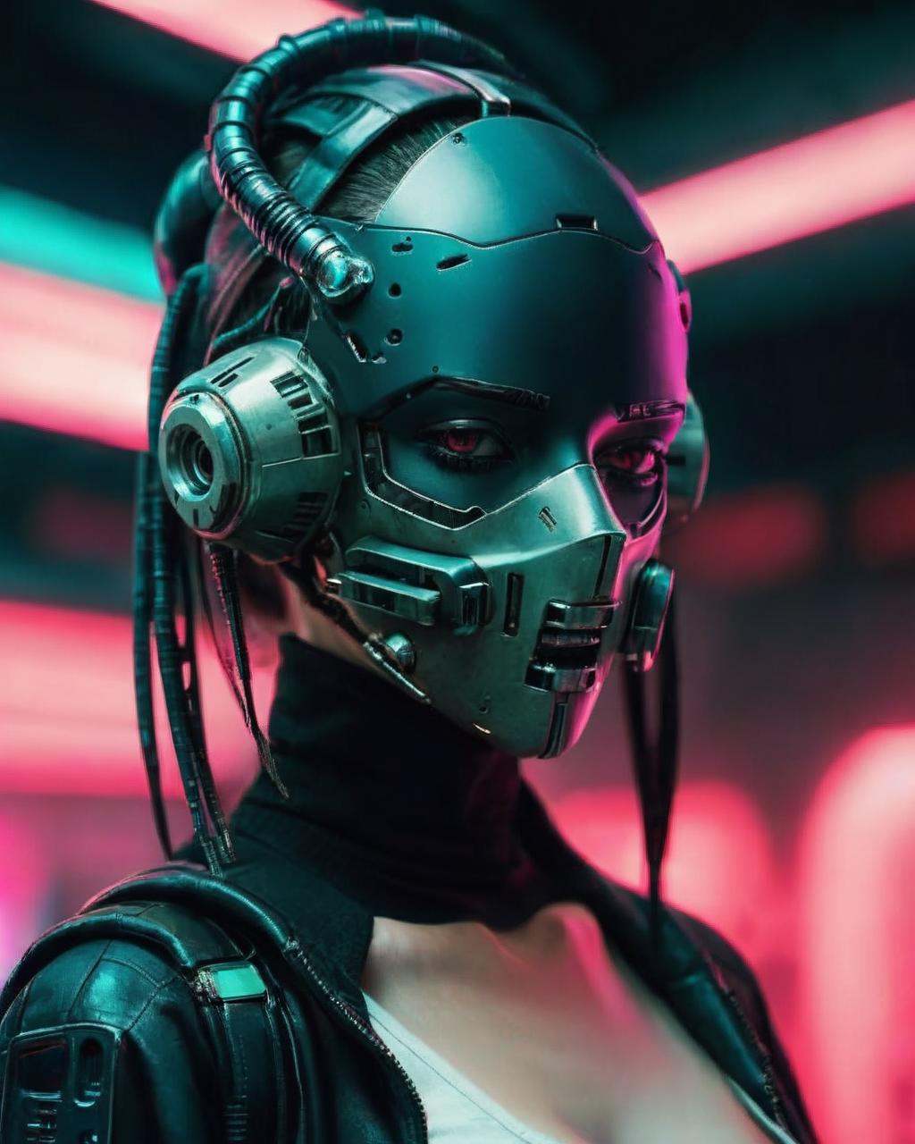 a woman with a mask on her head ,  cyberpunk style on Tensor.Art