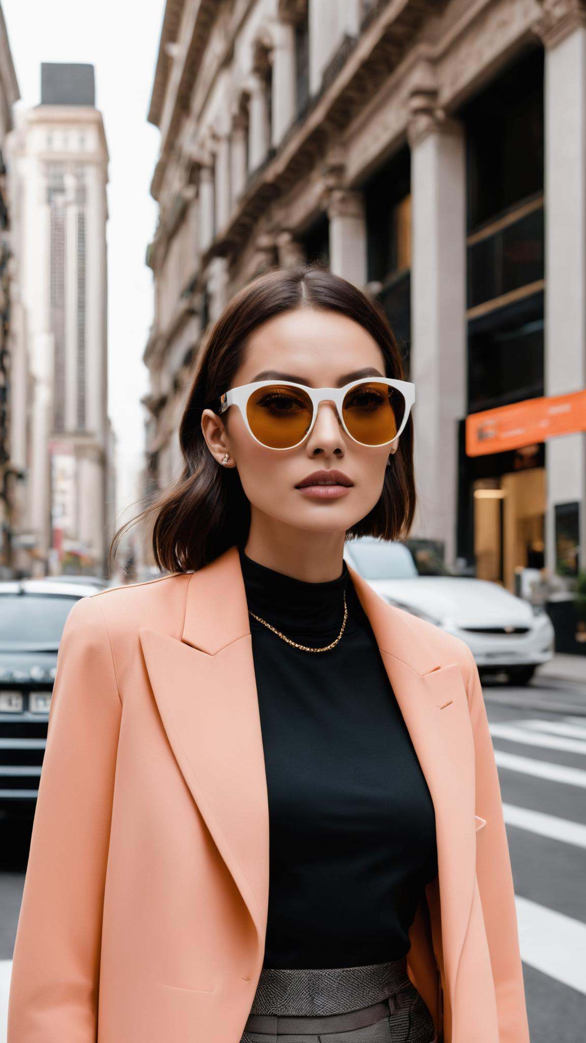 A stylish cityscape:1.2 with fashion-forward individuals wearing designer eyewear,  a testament to the role eyeglasses pla...