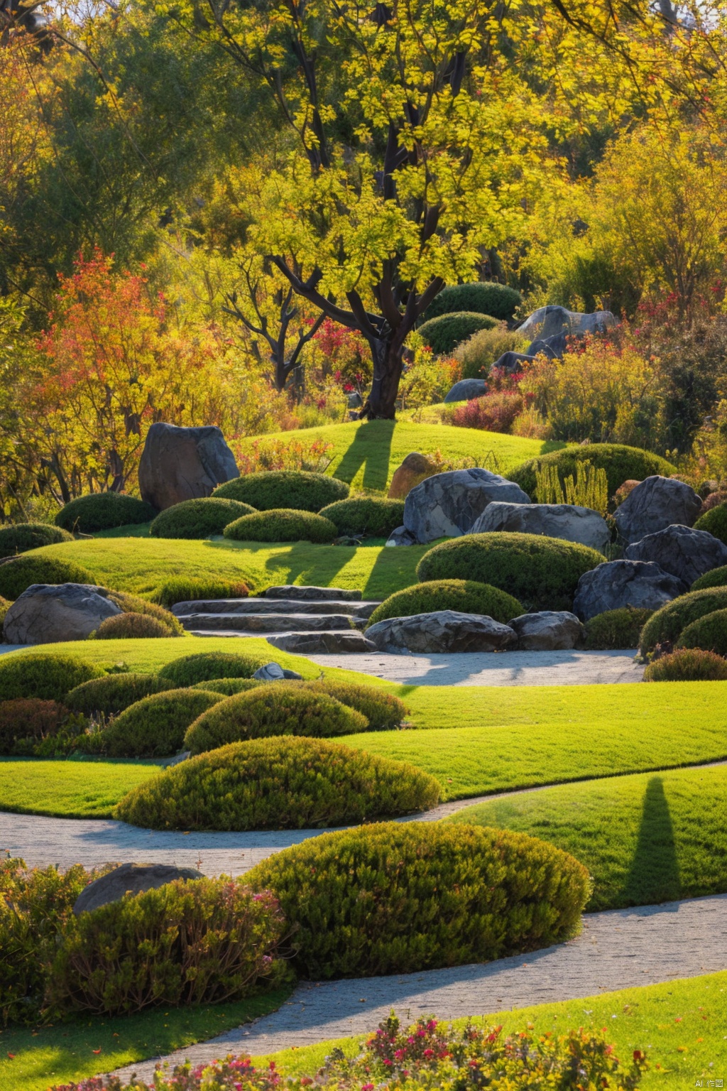  masterpiece,best quality,kss,park,landscape,outdoor,steps,scenery,in autumn,in a meadow,plant,no human, path, tree