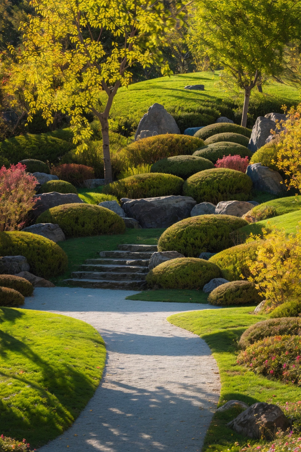  masterpiece,best quality,kss,park,landscape,outdoor,steps,scenery,in autumn,in a meadow,plant,no human, path
