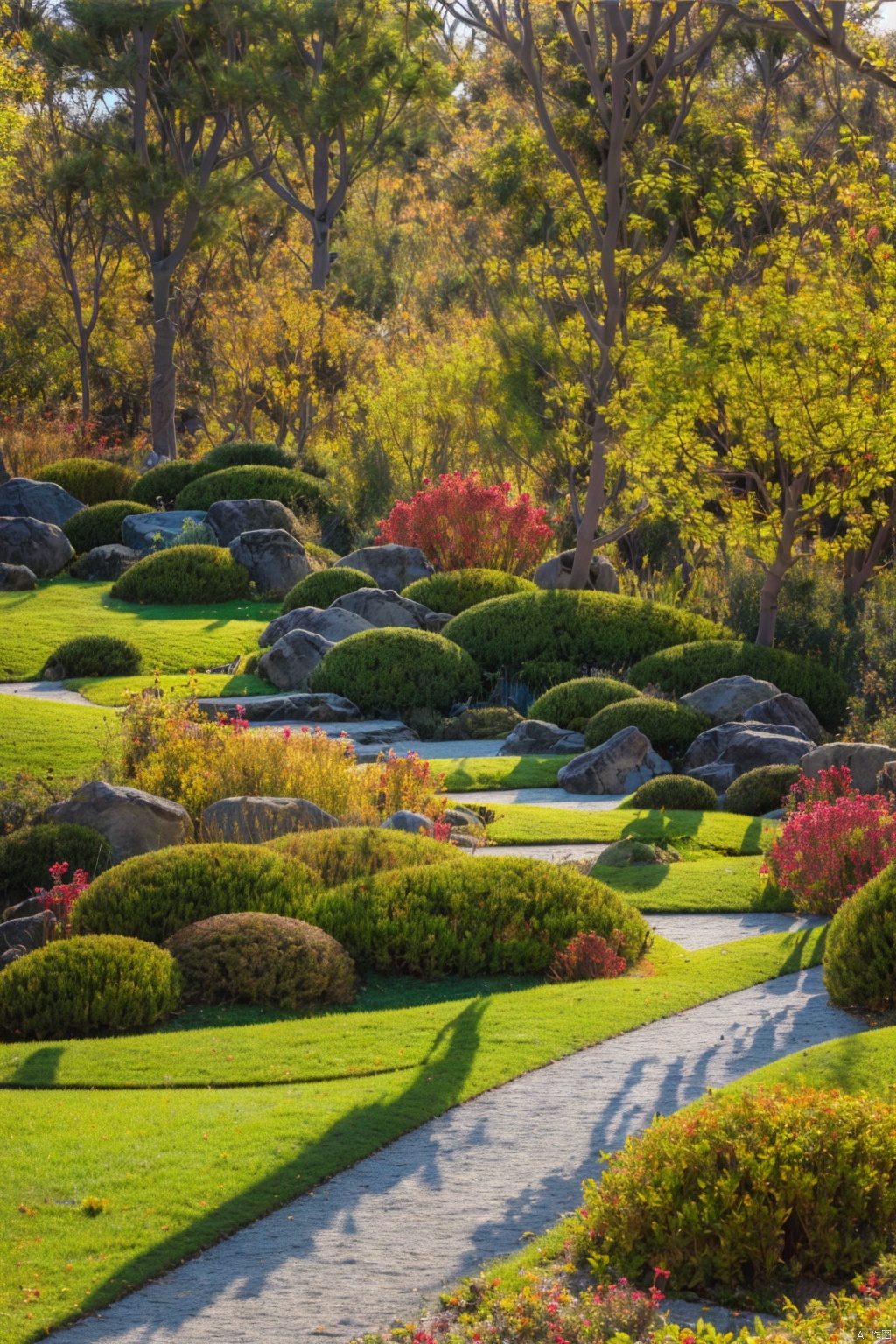 masterpiece,best quality,kss,park,landscape,outdoor,steps,scenery,in autumn,in a meadow,plant,no human, path, tree