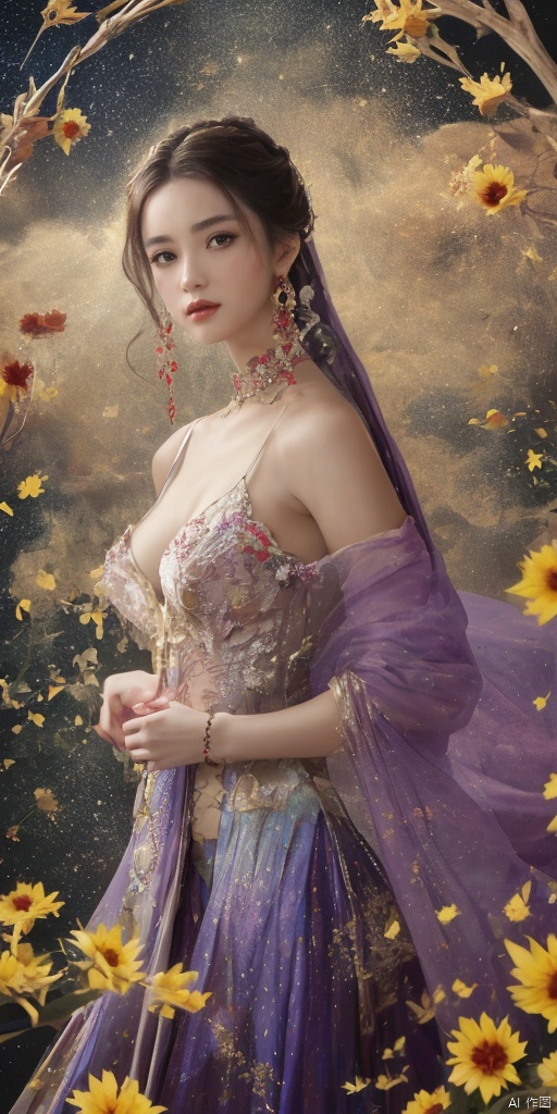  1girl,Han Chinese girls,purple Hanfu,,full body,feathers,floating object,floating weapon,chinese clothes,large breasts,sunflower,jewelry, earrings,lips, makeup, portrait, eyeshadow, realistic, nose,{{best quality}}, {{masterpiece}}, {{ultra-detailed}}, {illustration}, {detailed light}, {an extremely delicate and beautiful}, a girl, {beautiful detailed eyes}, stars in the eyes, messy floating hair, colored inner hair, Starry sky adorns hair, depth of field, large breasts,cleavage,blurry, no humans, traditional media, gem, crystal, still life, Dance,movements, All the Colours of the Rainbow,zj,
simple background, shiny, blurry, no humans, depth of field, black background, gem, crystal, realistic, red gemstone, still life,