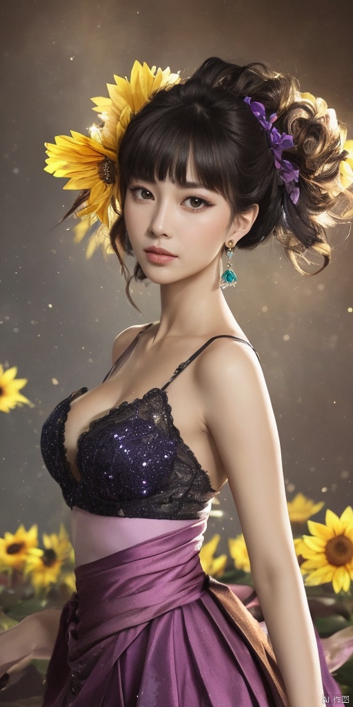  1girl,Han Chinese girls,purple Hanfu,,full body,feathers,floating object,floating weapon,chinese clothes,large breasts,sunflower,jewelry, earrings,lips, makeup, portrait, eyeshadow, realistic, nose,{{best quality}}, {{masterpiece}}, {{ultra-detailed}}, {illustration}, {detailed light}, {an extremely delicate and beautiful}, a girl, {beautiful detailed eyes}, stars in the eyes, messy floating hair, colored inner hair, Starry sky adorns hair, depth of field, large breasts,cleavage,blurry, no humans, traditional media, gem, crystal, still life, Dance,movements, All the Colours of the Rainbow,zj,
simple background, shiny, blurry, no humans, depth of field, black background, gem, crystal, realistic, red gemstone, still life,