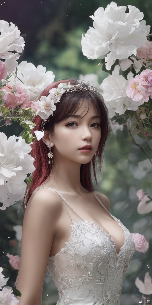 Chinese girls,  stars in the eyes,  There are many scattered luminous petals on Tensor.Art