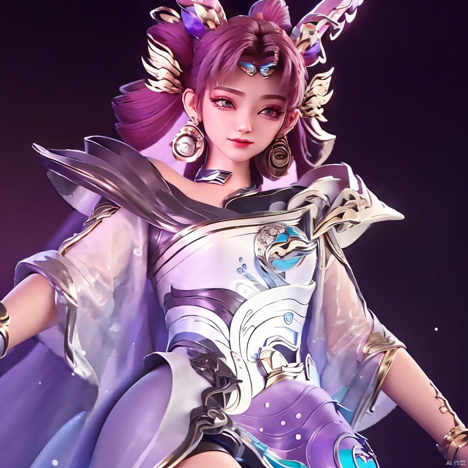 1girl, solo, long hair, looking at viewer, bangs, hair ornament, dress, jewelry, closed mouth, purple eyes, purple hair, cowboy shot, earrings, choker, hair rings