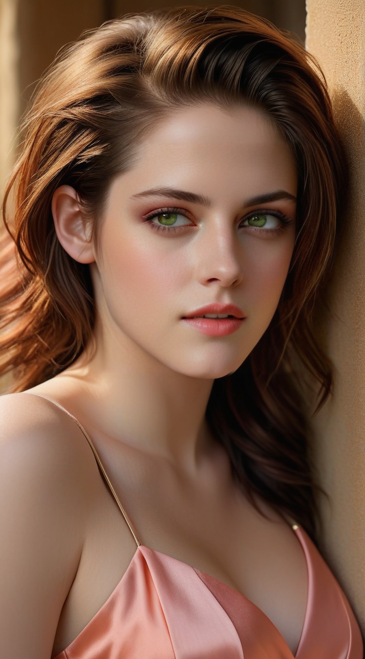 realistic half body portrait of a beautiful woman,  alluring neighbor's wife,  (Kristen Stewart) on Tensor.Art