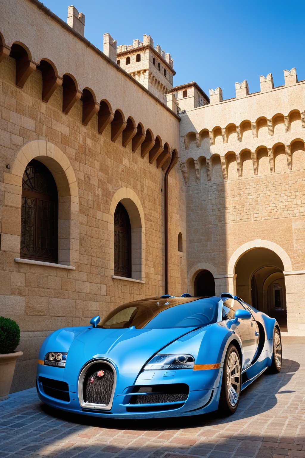 ((Hyper-Realistic)) photo of 1 car \(1999 Bugatti Veyron EB 16.4 designed by Walter de Silva\) parked,  Front side view,...