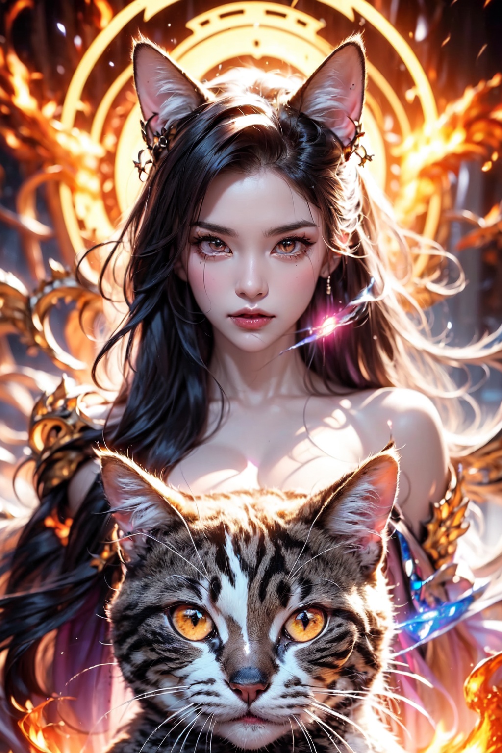 cat,  goddess,  glowing eyes on Tensor.Art