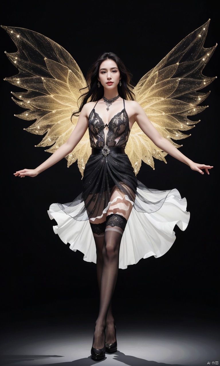 elegant asian woman in a black Mosaic dress,  dance,  Fairy on Tensor.Art