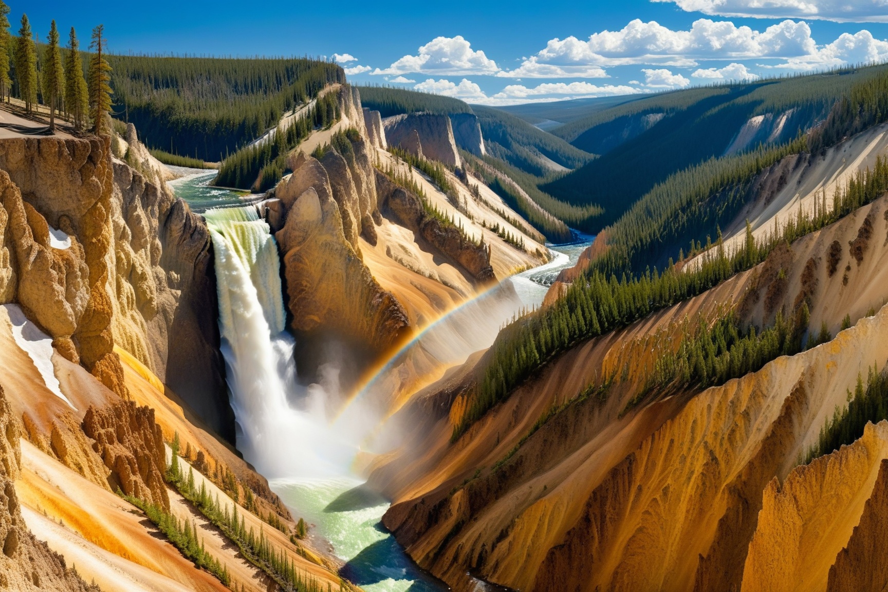 ((Hyper-Realistic)) detailed scene of Artist Point \(art1stp0int\) in Yellowstone,  waterfall,  tree on Tensor.Art