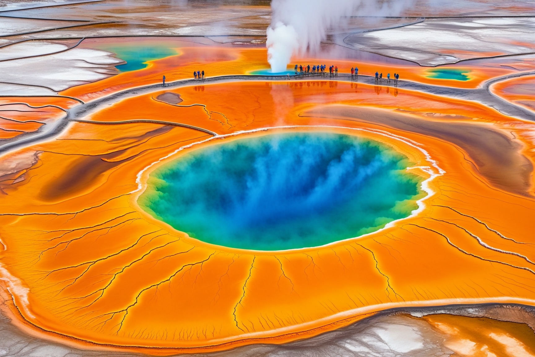 ((Hyper-Realistic)) detailed scene of one Grand Prismatic Spring in Yellowstone,  diameter of 90m,  vivid color for Spring...