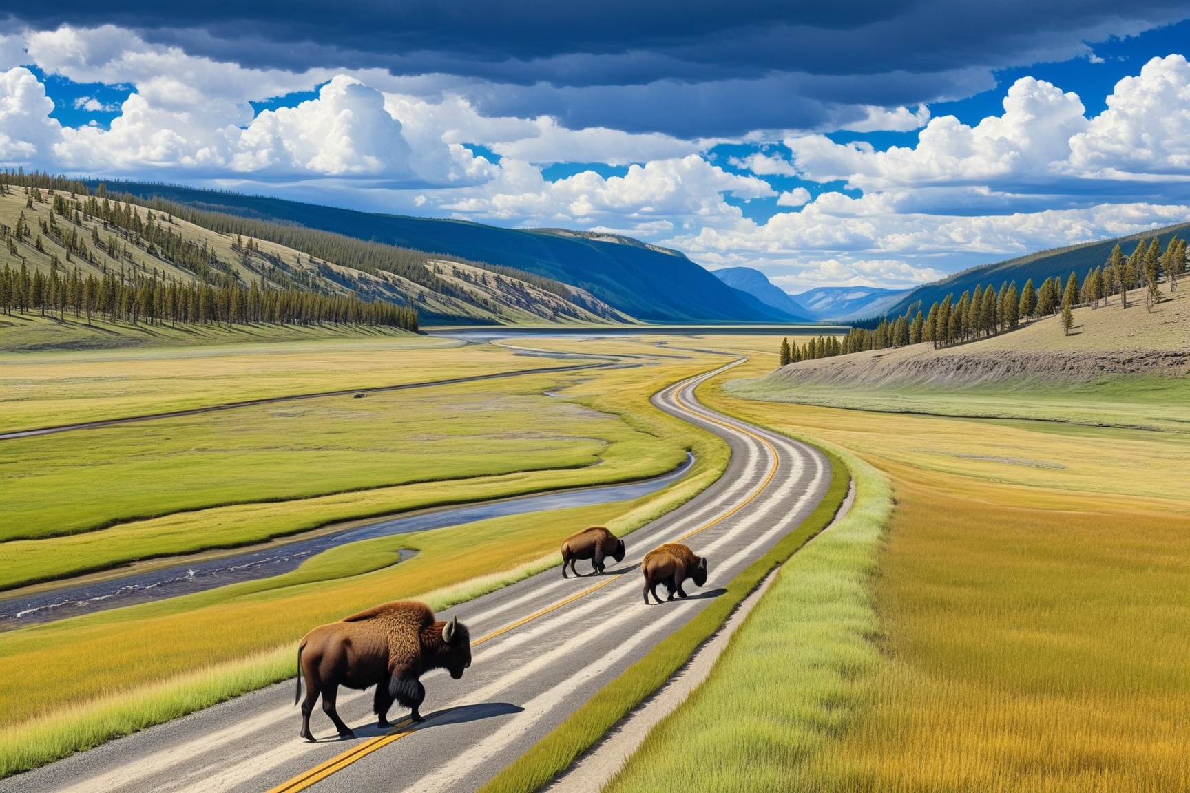 ((Hyper-Realistic)) detailed scene of lamar valley \(lamarva11ey\) in Yellowstone,  outdoors,  sky on Tensor.Art
