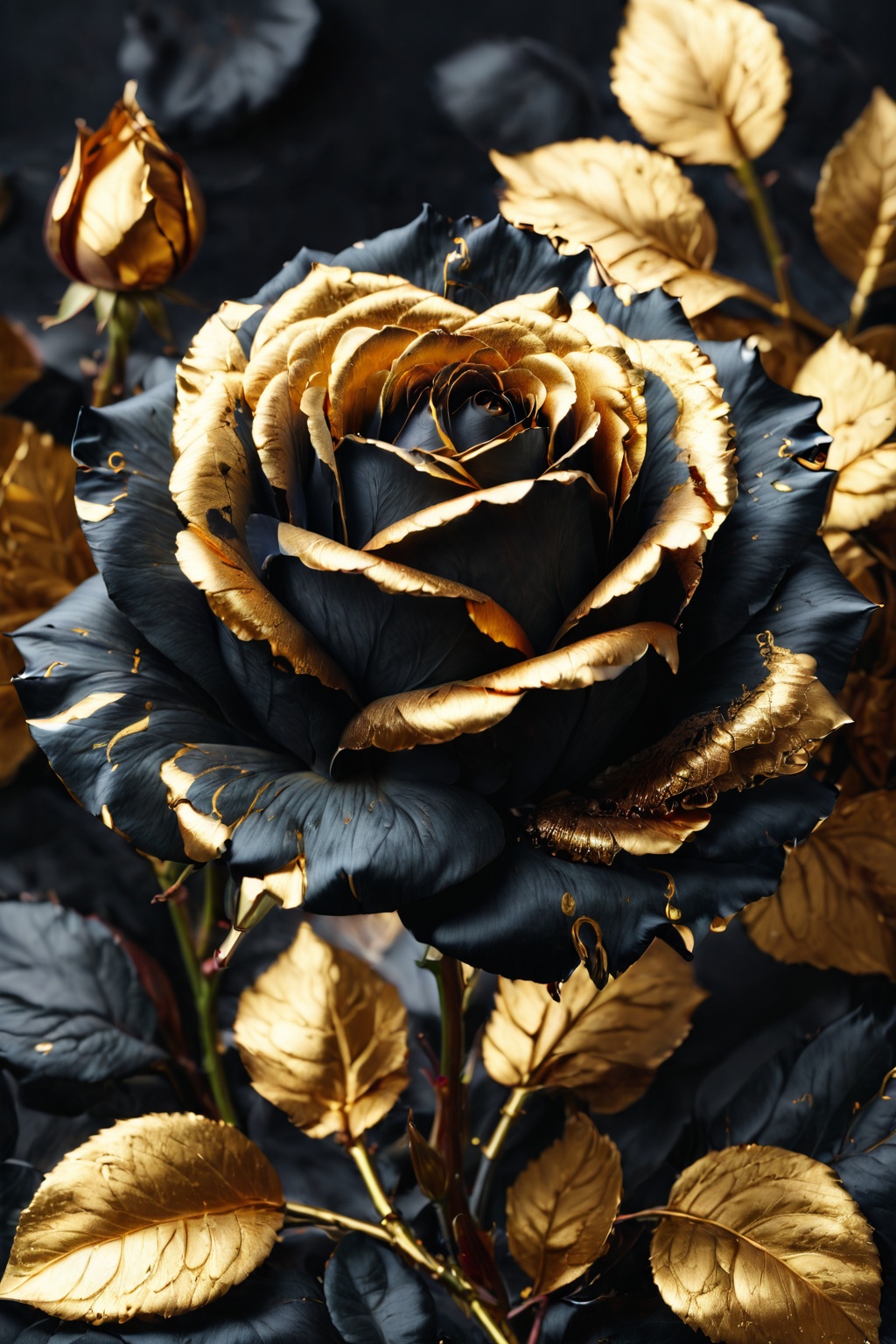realistic black rose,  golden details on petals,  high resolution on Tensor.Art
