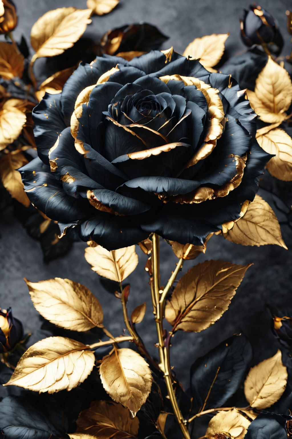 realistic black rose,  golden details on petals,  high resolution on Tensor.Art