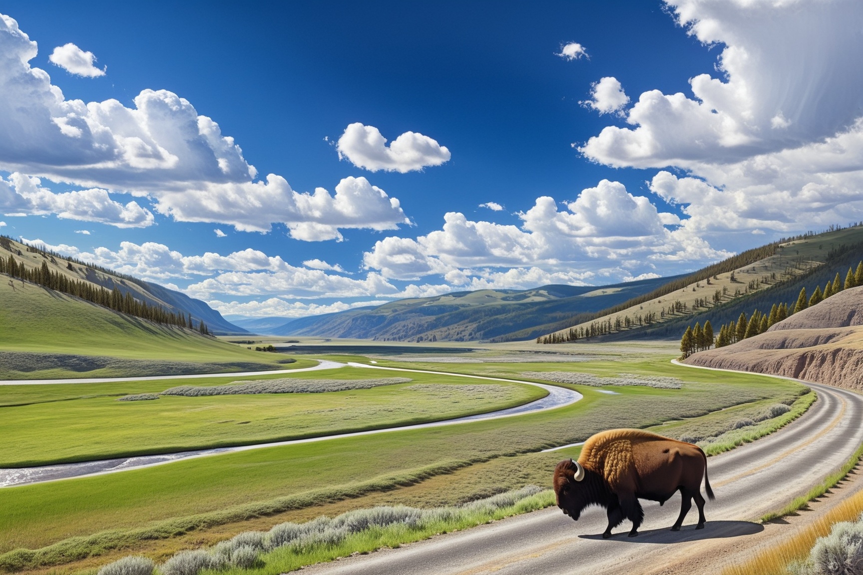 ((Hyper-Realistic)) detailed scene of lamar valley \(lamarva11ey\) in Yellowstone,  outdoors,  sky on Tensor.Art