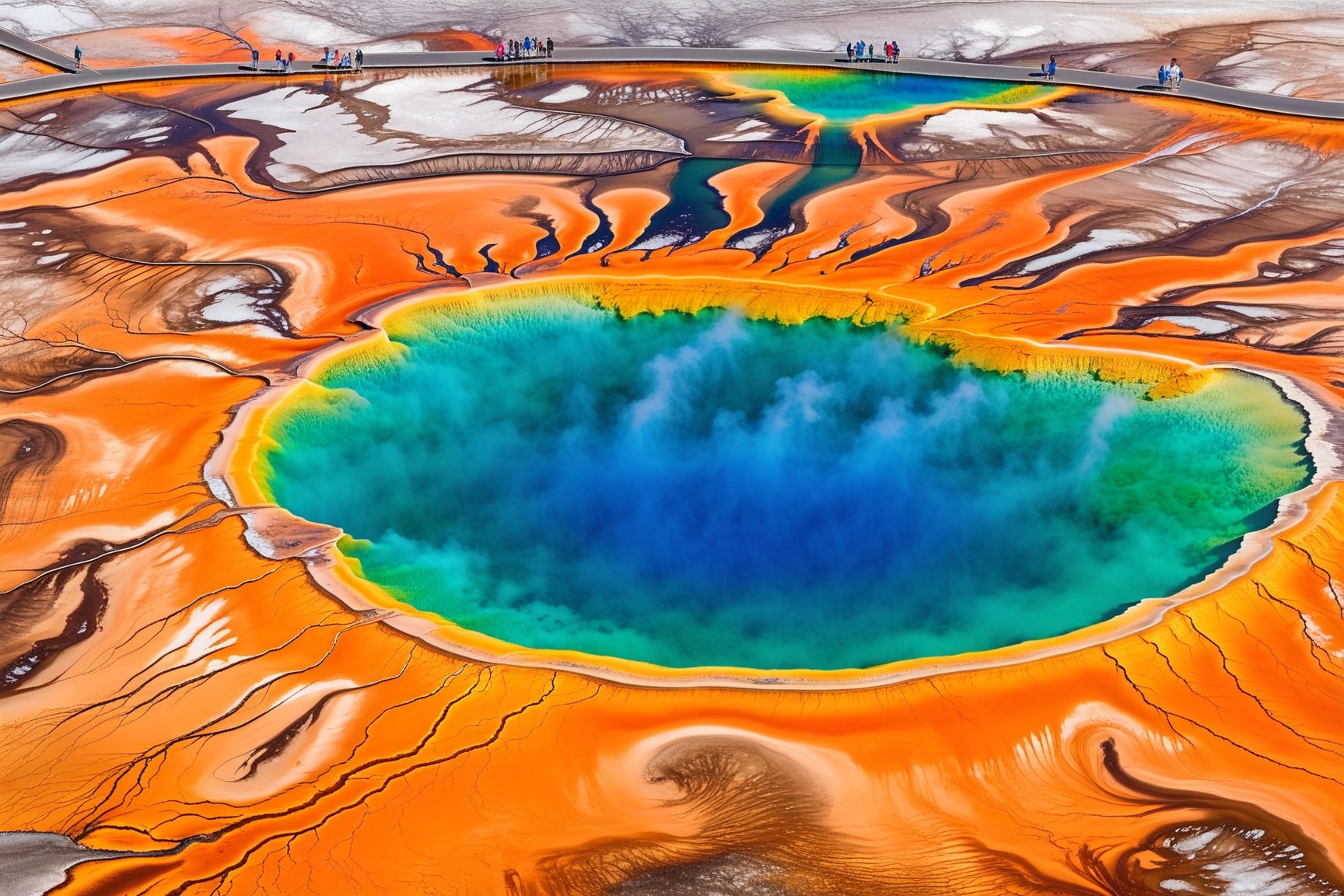 ((Hyper-Realistic)) detailed scene of one Grand Prismatic Spring in Yellowstone,  diameter of 90m,  vivid color for Spring...