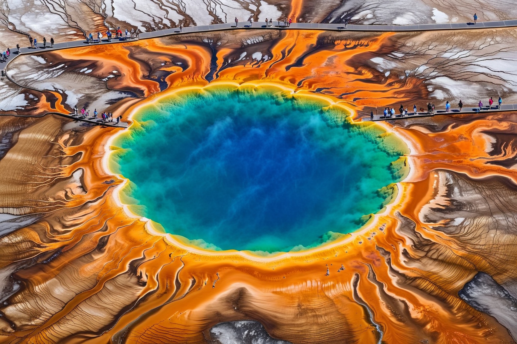 ((Hyper-Realistic)) detailed scene of one Grand Prismatic Spring in Yellowstone,  diameter of 90m,  vivid color for Spring...