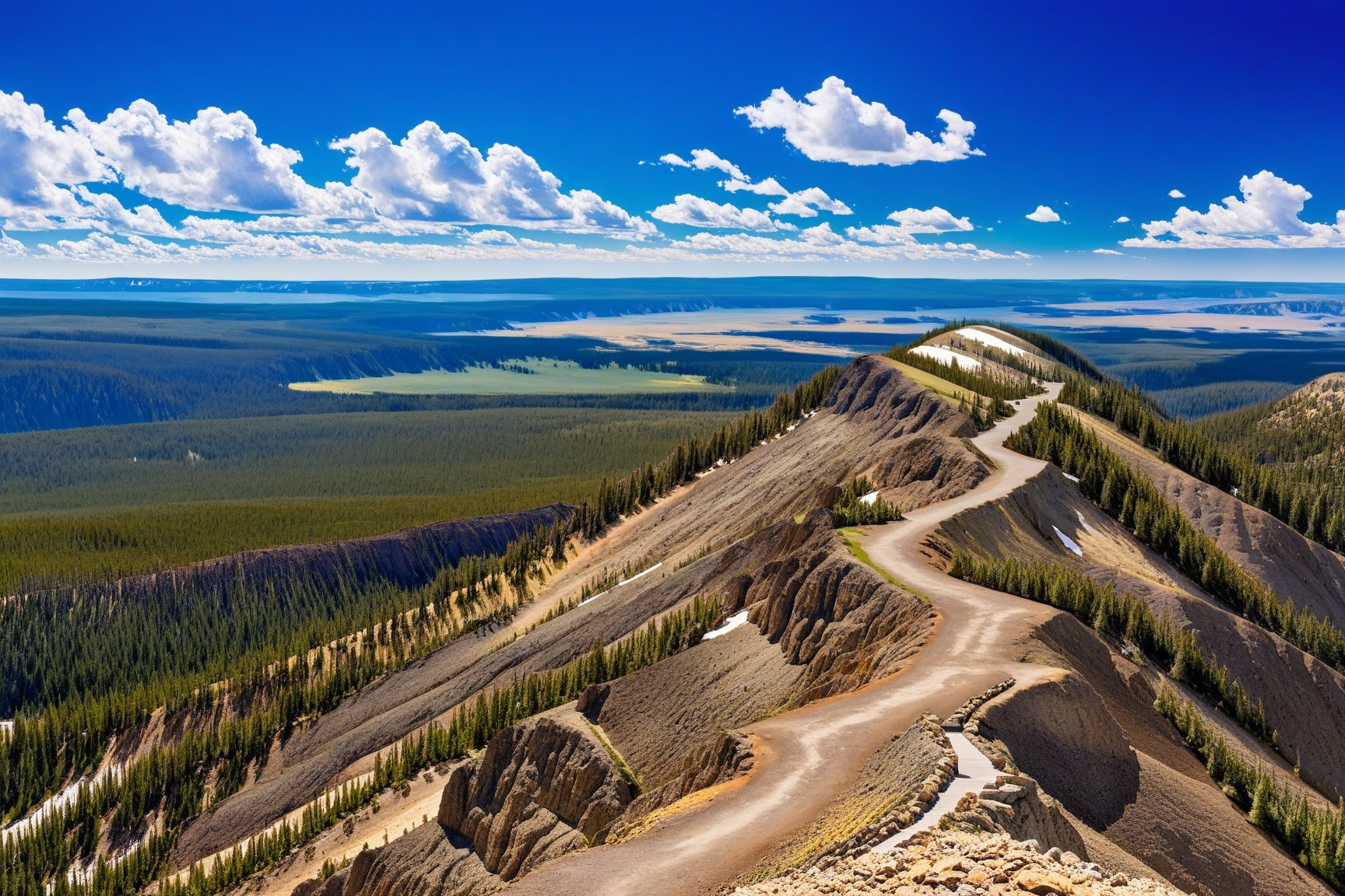 ((Hyper-Realistic)) detailed scene of Mount Washburn Summit \(wash9urn\) in Yellowstone,  summit at eye level,  outdoors o...