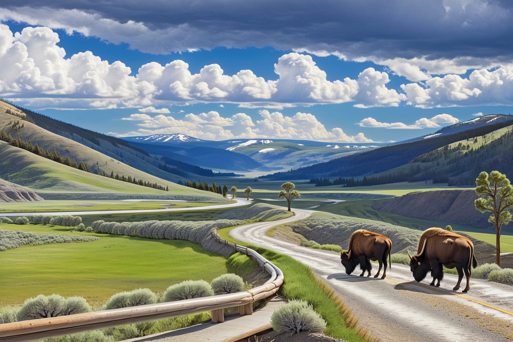 ((Hyper-Realistic)) detailed scene of lamar valley \(lamarva11ey\) in Yellowstone,  outdoors,  sky on Tensor.Art