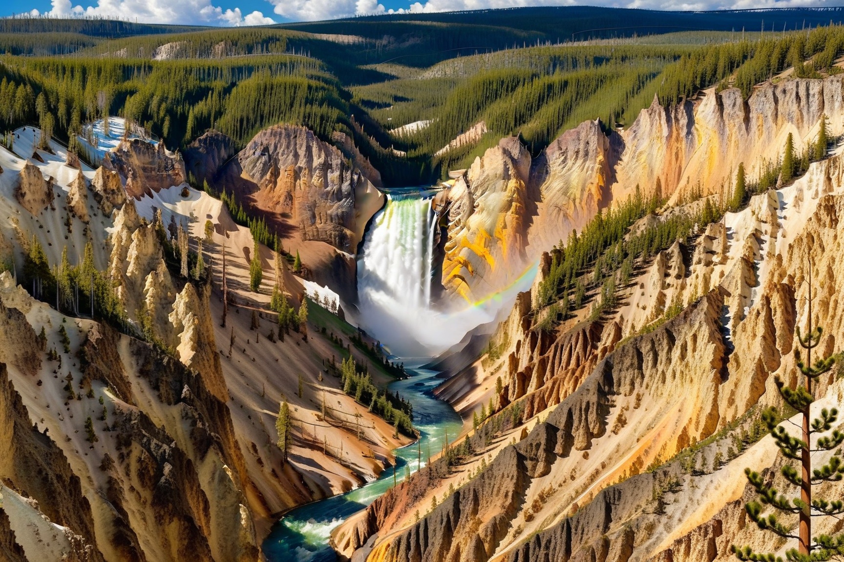 ((Hyper-Realistic)) detailed scene of Artist Point \(art1stp0int\) in Yellowstone,  waterfall,  tree on Tensor.Art