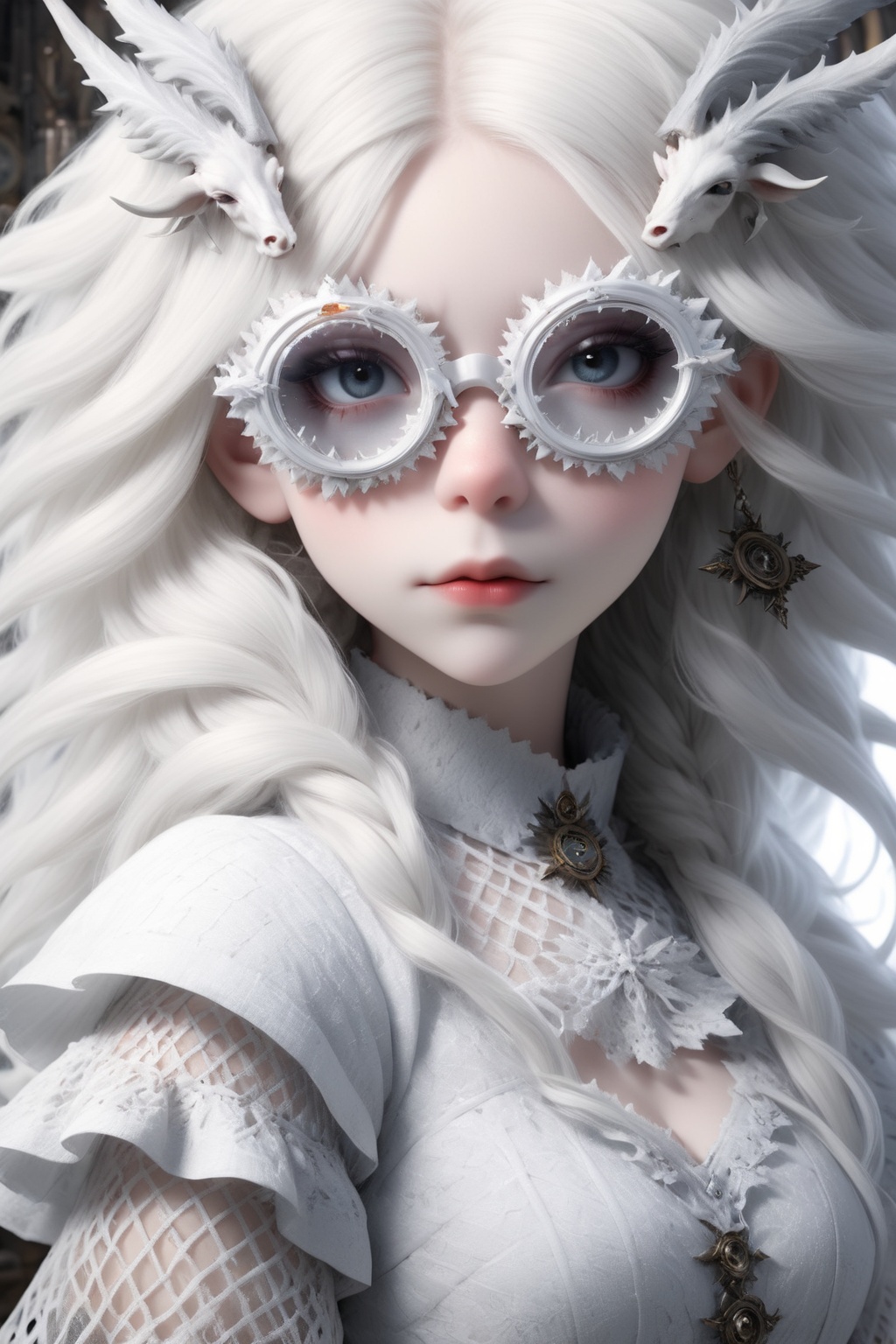 1 girl,  (masterful),  albino demon girl with lethargic sleepy smokey eyes on Tensor.Art