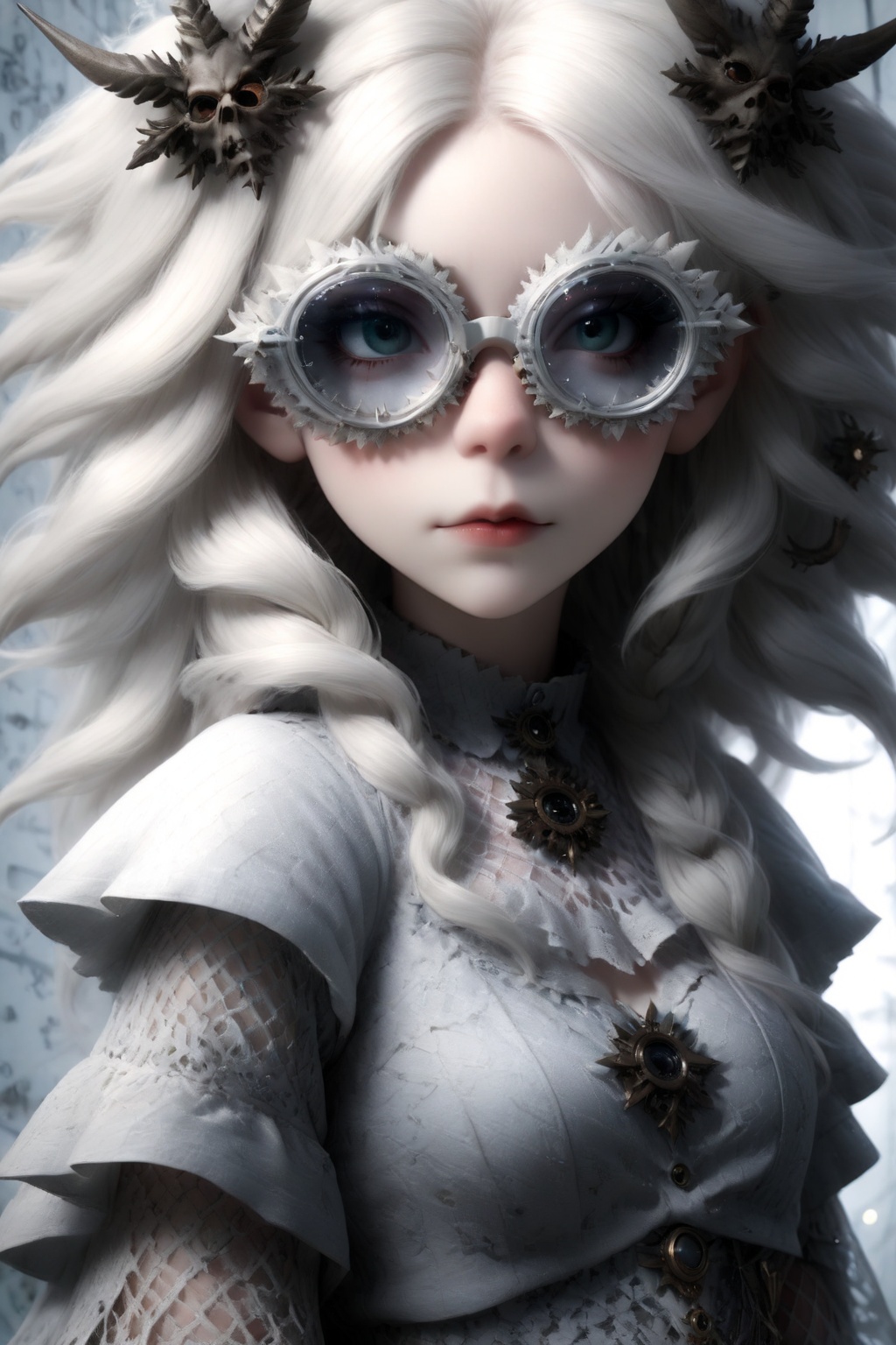 1 girl,  (masterful),  albino demon girl with lethargic sleepy smokey eyes on Tensor.Art