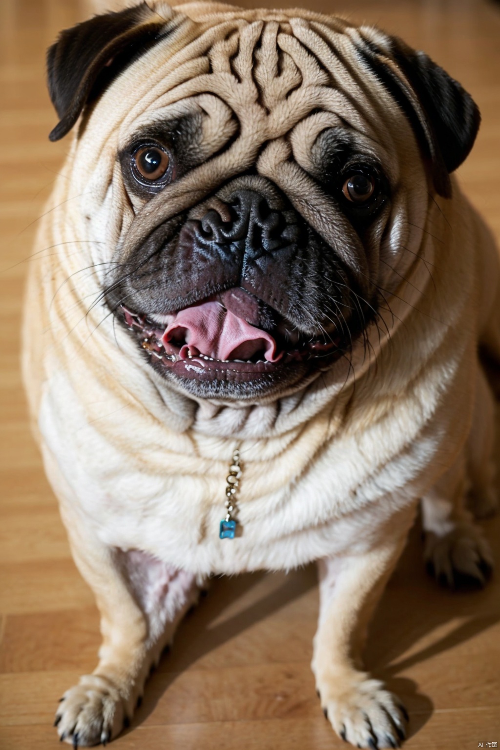  absurdres,absurdres,realistic,(full_shot:1.8), solo, Dog_pug,Keep your mouth shut