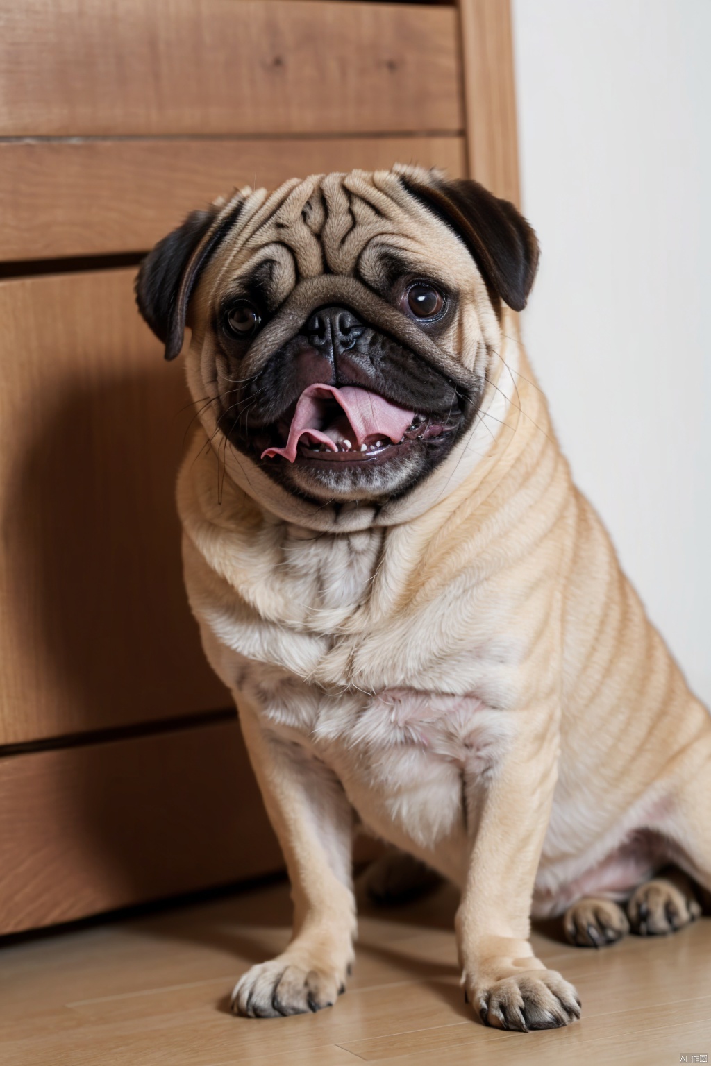  absurdres,absurdres,realistic,(full_shot:1.8), solo, Dog_pug,Keep your mouth shut