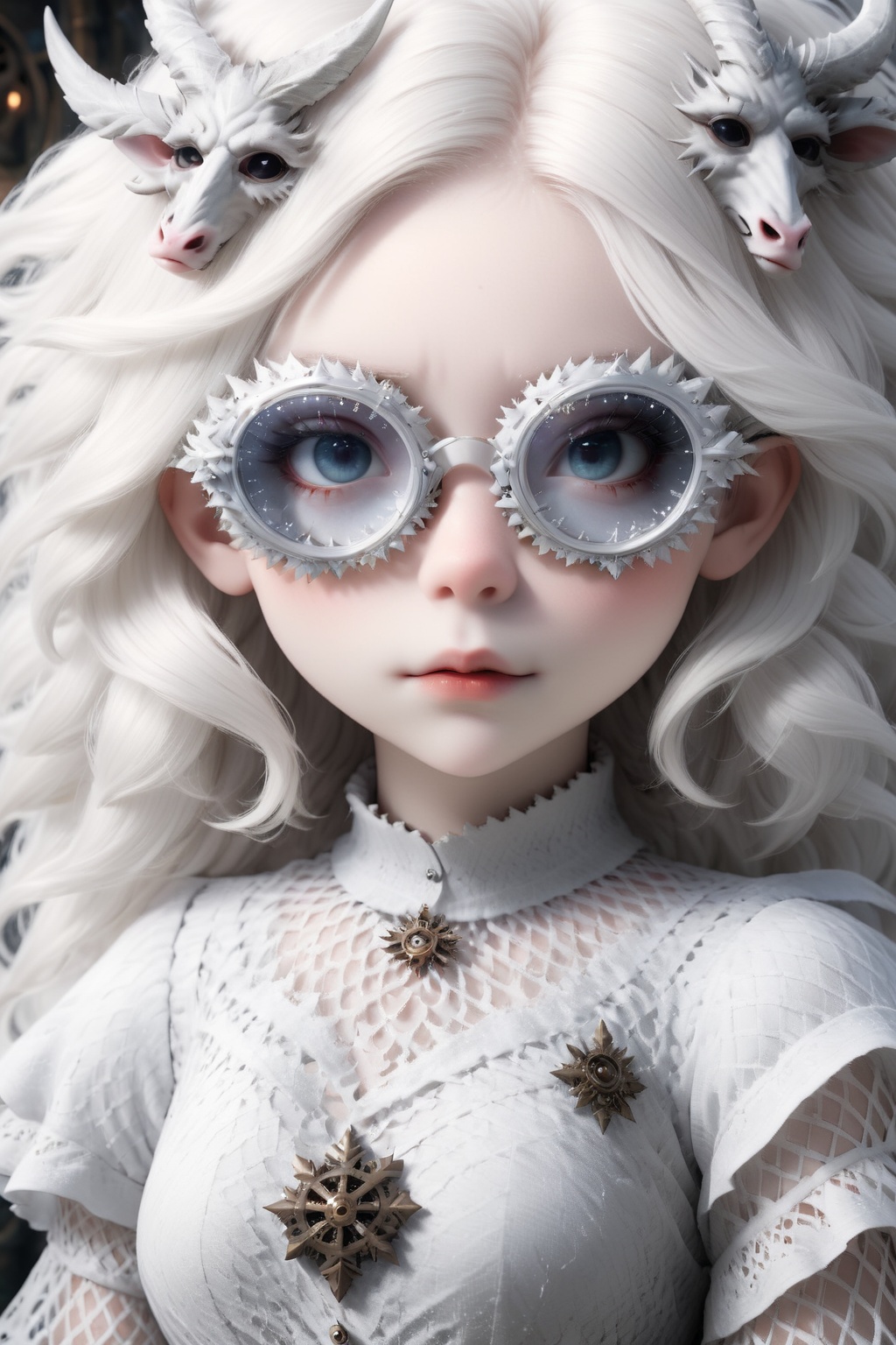 1 girl,  (masterful),  albino demon girl with lethargic sleepy smokey eyes on Tensor.Art