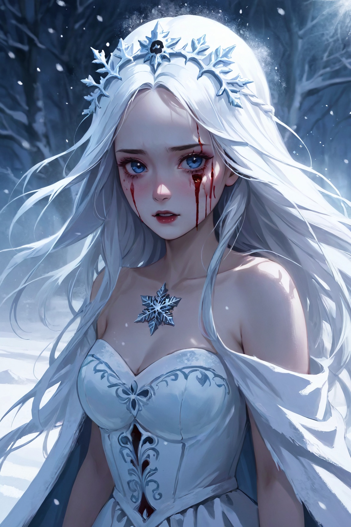 women,  dressed as a snow maiden,  skull on face on Tensor.Art