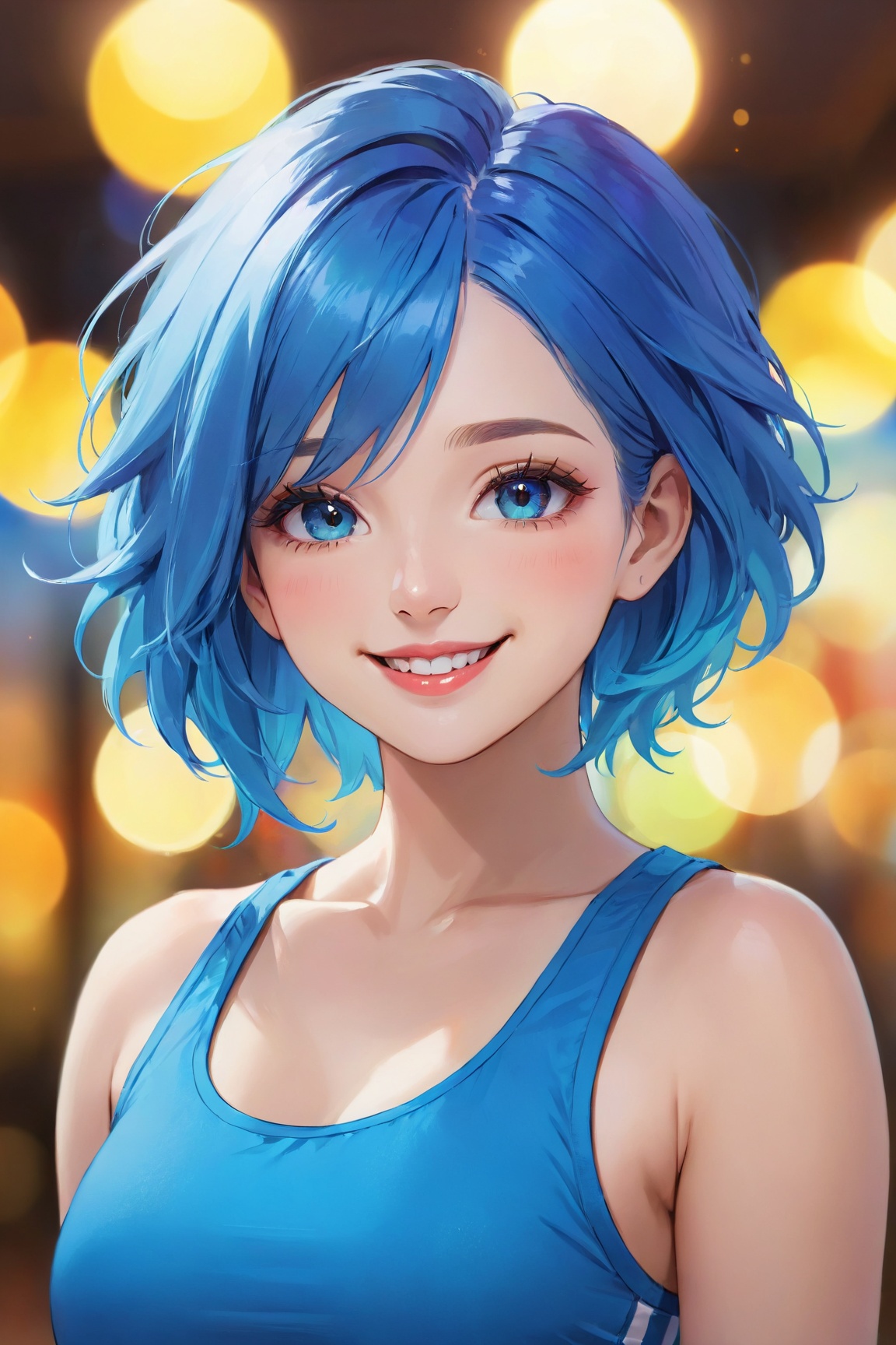 woman,  smiling,  blue hair on Tensor.Art