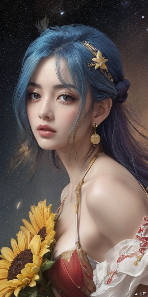  1girl,Han Chinese girls,yellow Hanfu,,full body,feathers,floating object,floating weapon,chinese clothes,large breasts,sunflower,jewelry, earrings,lips, makeup, portrait, eyeshadow, realistic, nose,{{best quality}}, {{masterpiece}}, {{ultra-detailed}}, {illustration}, {detailed light}, {an extremely delicate and beautiful}, a girl, {beautiful detailed eyes}, stars in the eyes, messy floating hair, colored inner hair, Starry sky adorns hair, depth of field, large breasts,cleavage,blurry, no humans, traditional media, gem, crystal, still life, Dance,movements, All the Colours of the Rainbow,zj,
simple background, shiny, blurry, no humans, depth of field, black background, gem, crystal, realistic, red gemstone, still life,
