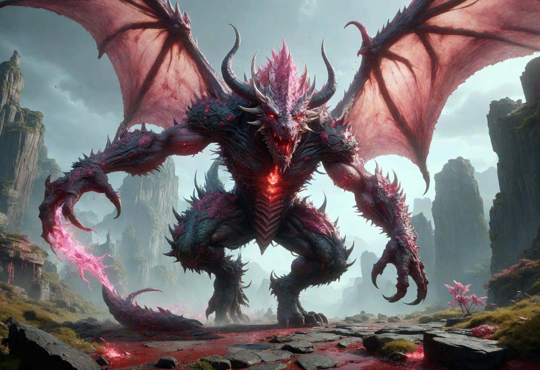 awesome quality,  dynamic,  DonMDr4g0nXL dragon from behind by DonMischo on Tensor.Art
