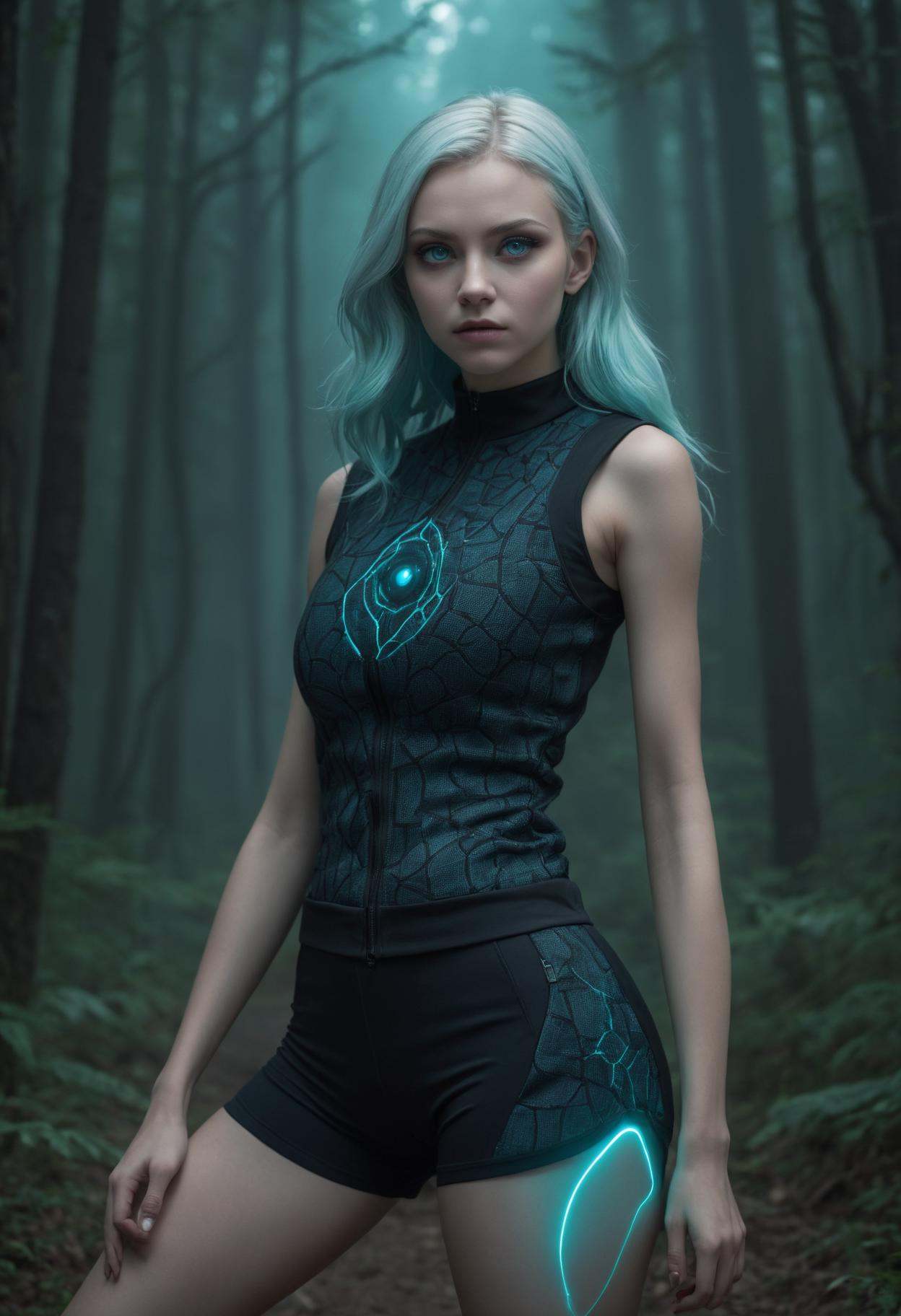 medium shot,  DonMM1y4XL midage woman,  laser grid pattern thermal-regulating high-waisted shorts by DonMischo on Tensor.Art