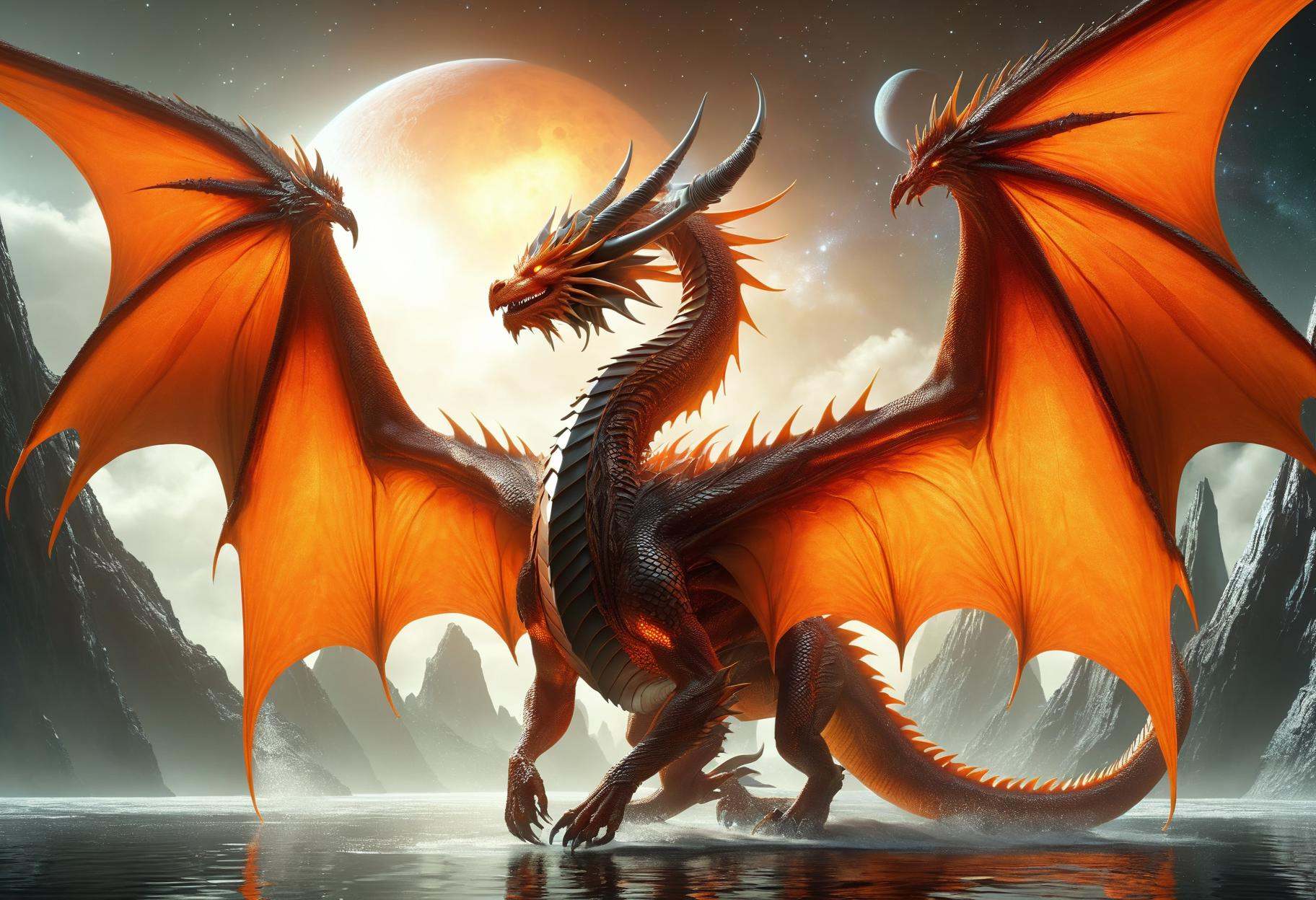 awesome quality,  dynamic,  DonMDr4g0nXL dragon from behind by DonMischo on Tensor.Art