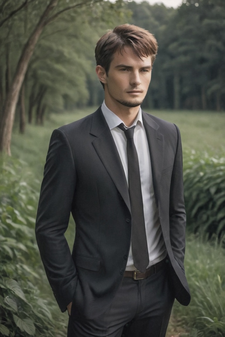 handsome man enjoying nature in village,  masculine,  mysterious on Tensor.Art