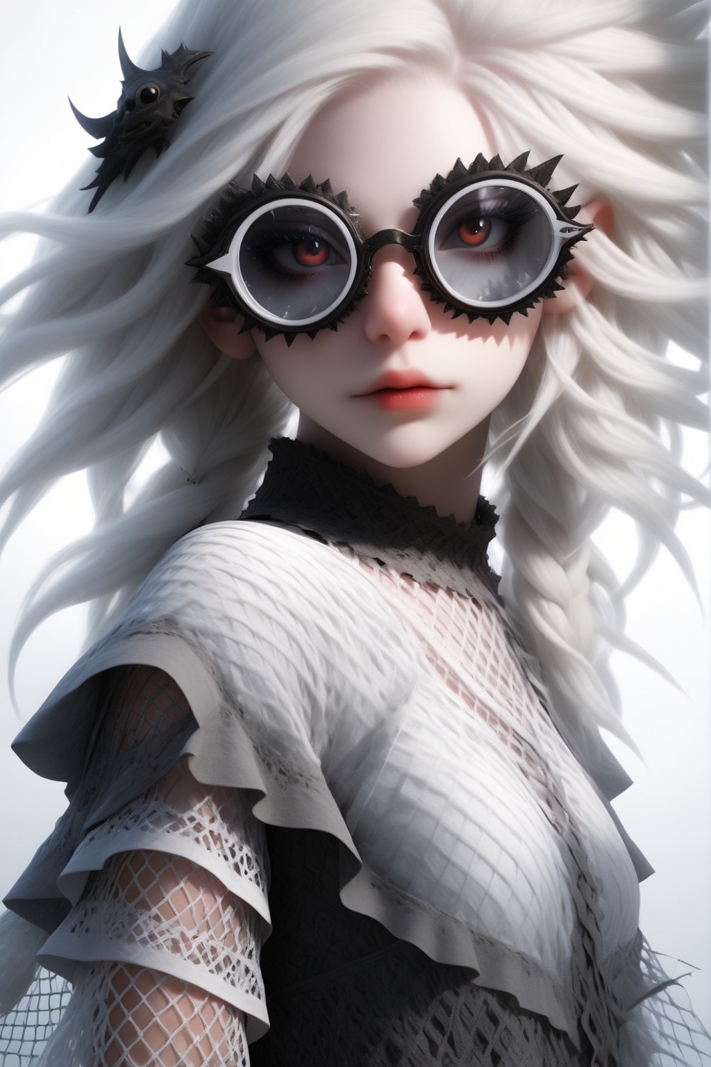 1 girl,  (masterful),  albino demon girl with lethargic sleepy smokey eyes on Tensor.Art