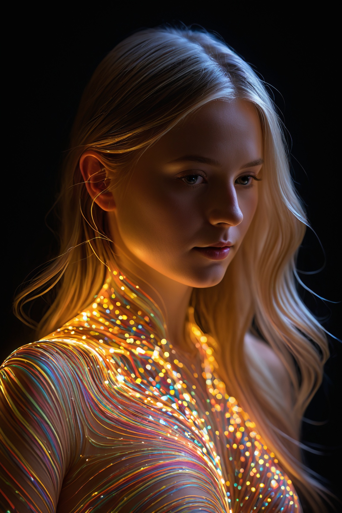 ultra-detailed,  Luminogram portrait with fiber optic light painting,  Light field photography on Tensor.Art