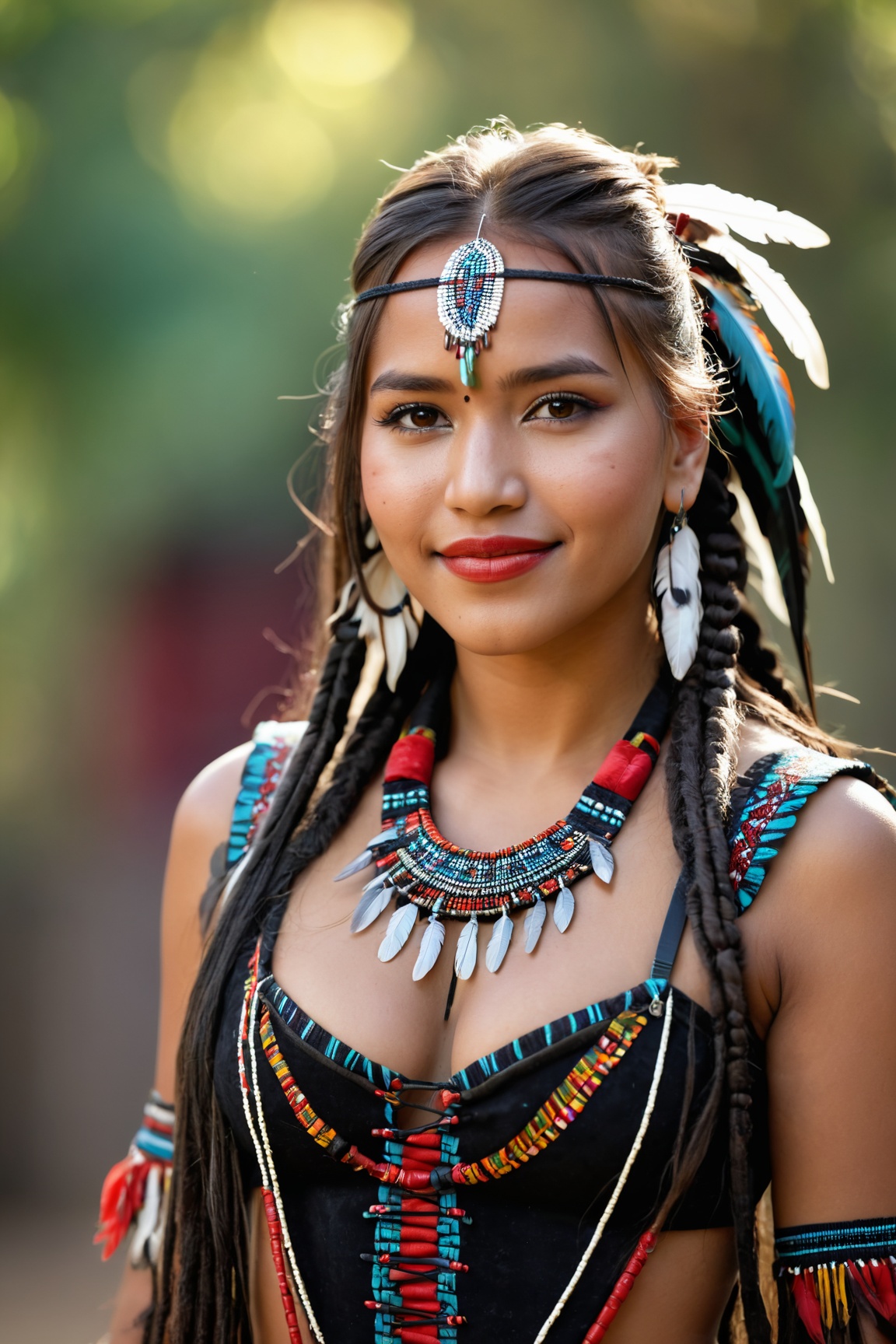 ultra-detailed,  indigenous girl,  red black harness on Tensor.Art