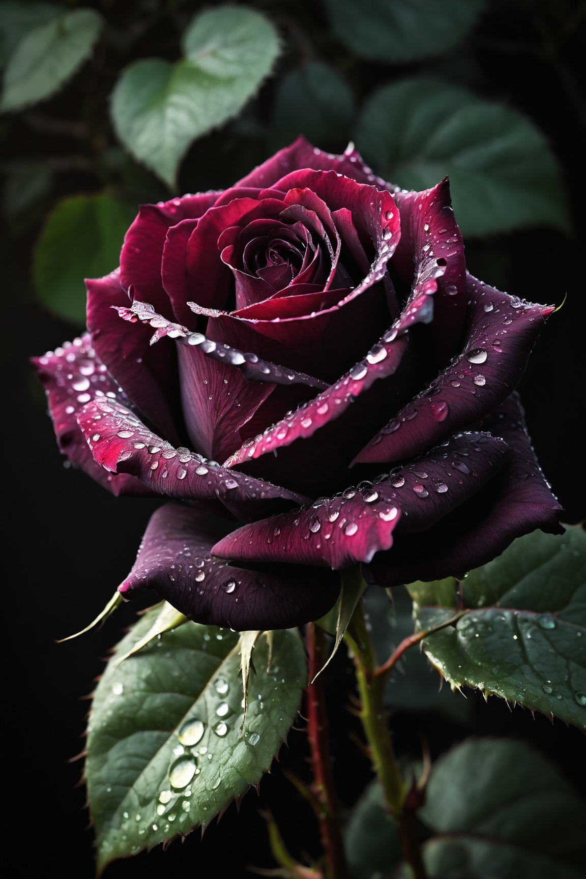 black rose,  water droplet,  macro photography on Tensor.Art