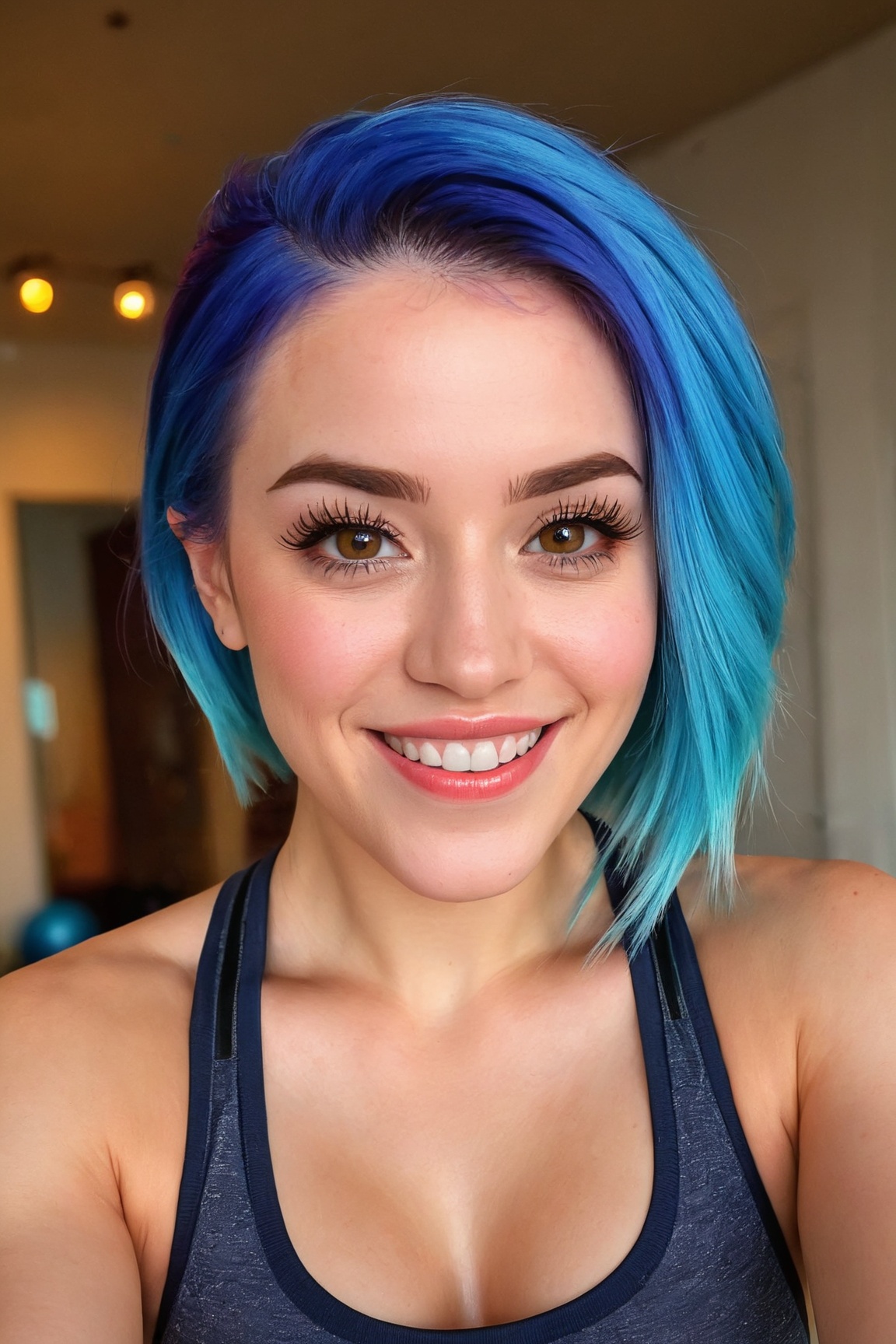 woman,  smiling,  blue hair on Tensor.Art