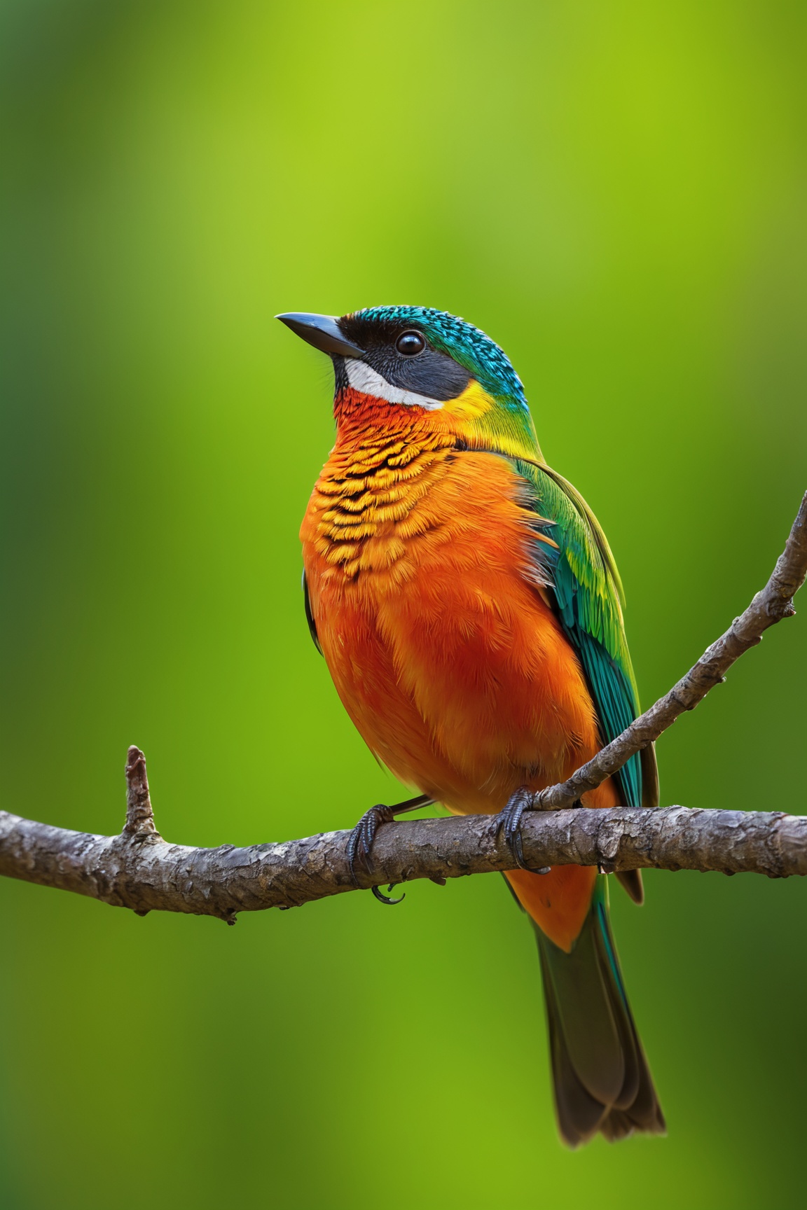 a colorful bird sitting on a tree branch,  capturing the intricate details with macro photography,  vibrant colors and the...