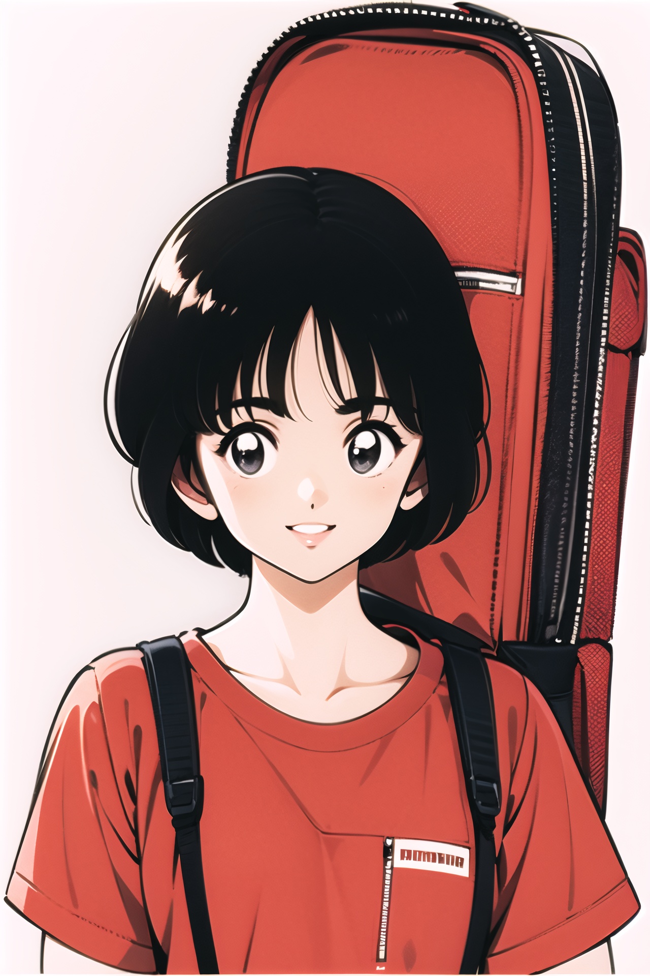 solo,  black hair,  bag on Tensor.Art