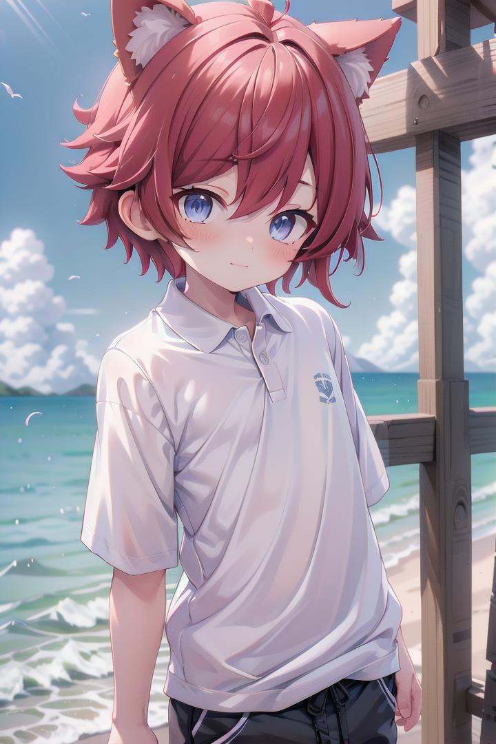 1boy,  aki,  crimson hair on Tensor.Art