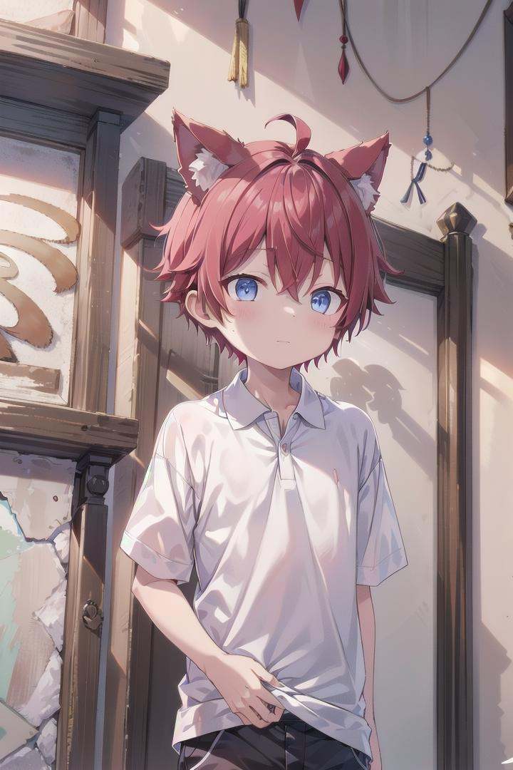 1boy,  aki,  crimson hair on Tensor.Art