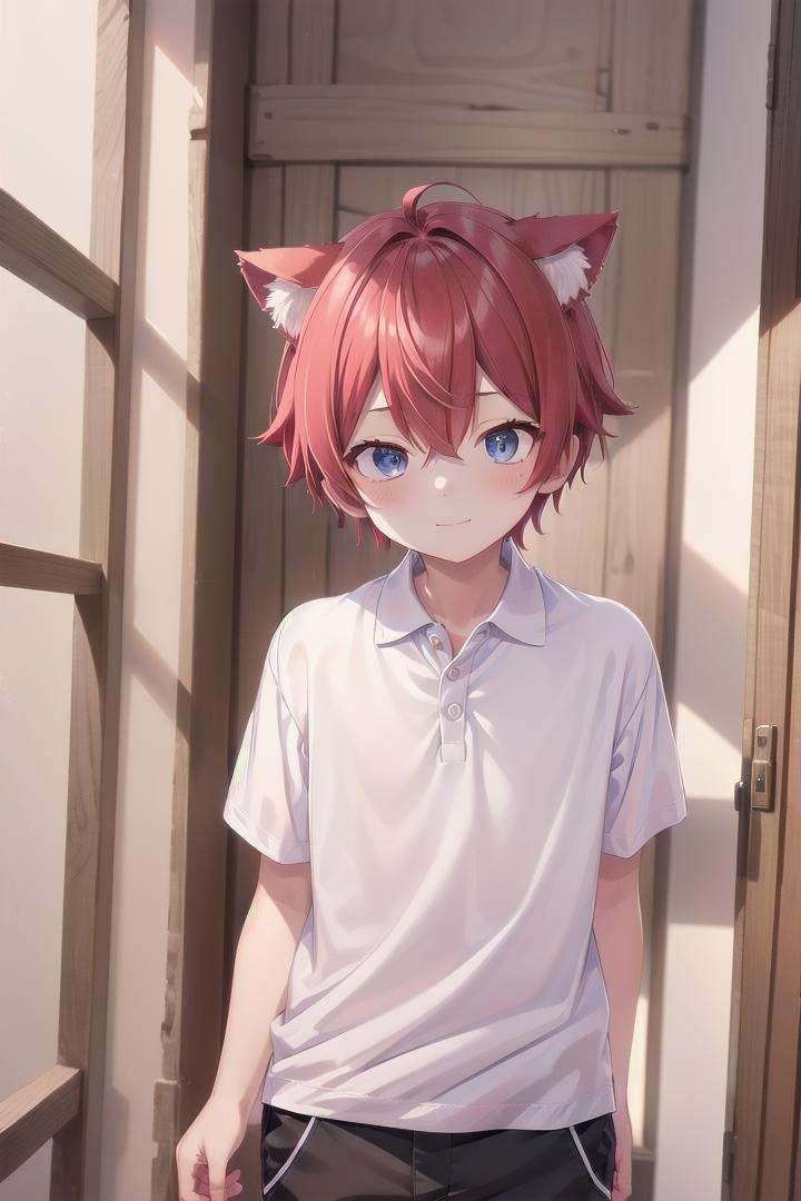 1boy,  aki,  crimson hair on Tensor.Art